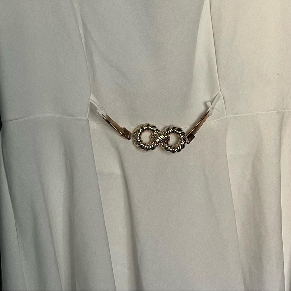 Ashley Stewart Elegant White Dress with Gold Accent Belt - Picture 2 of 5
